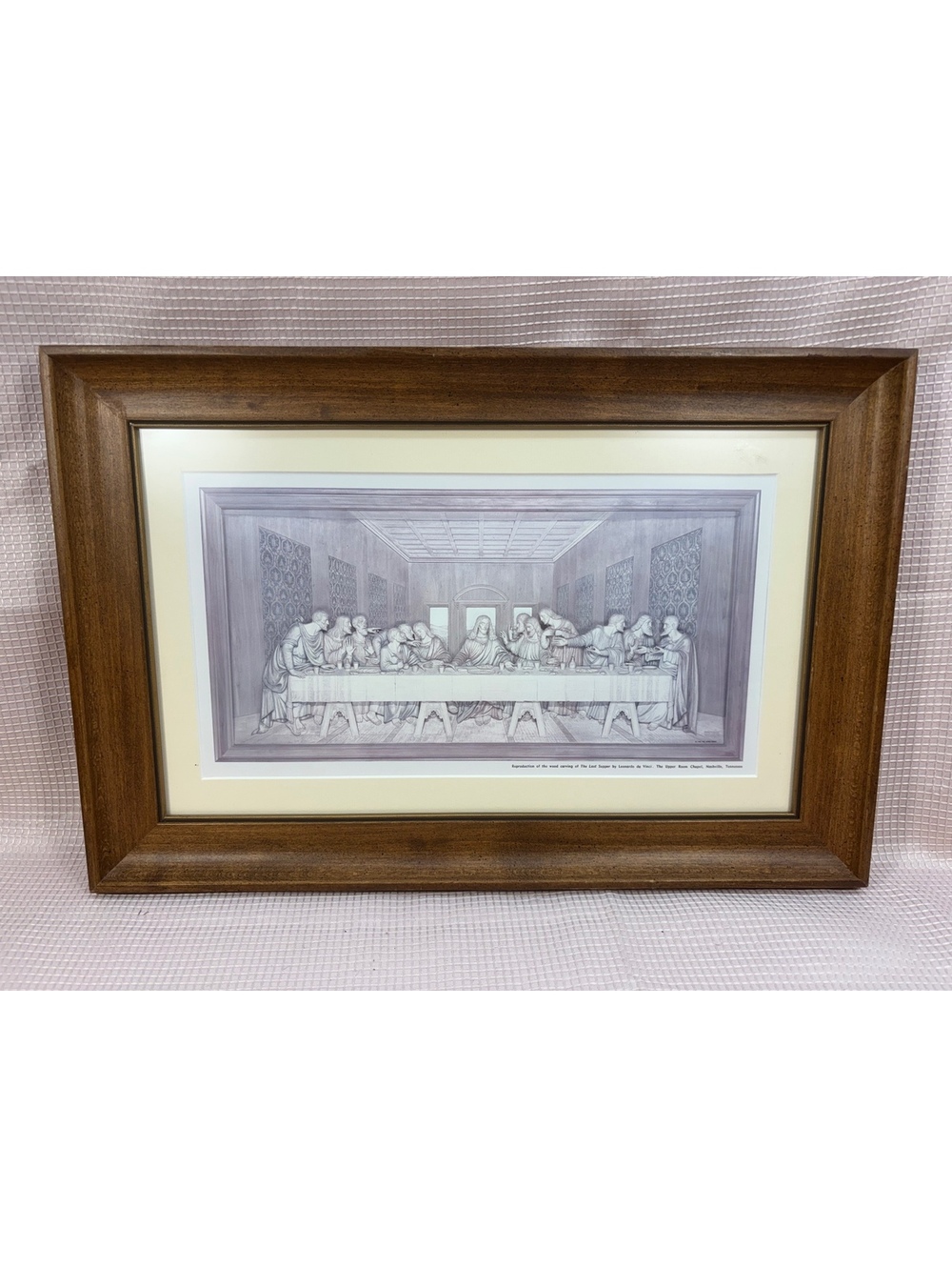143 - framed print reproduction of woodcarving The Last Supper The Upper Chapel